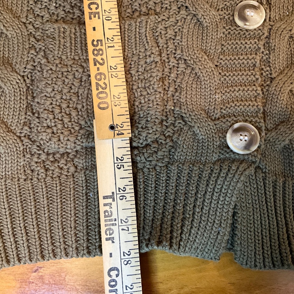 Agnes & Dora Boyfriend Cardigan Olive Green Cable Knit V Neck Pockets S NWT - Picture 4 of 10